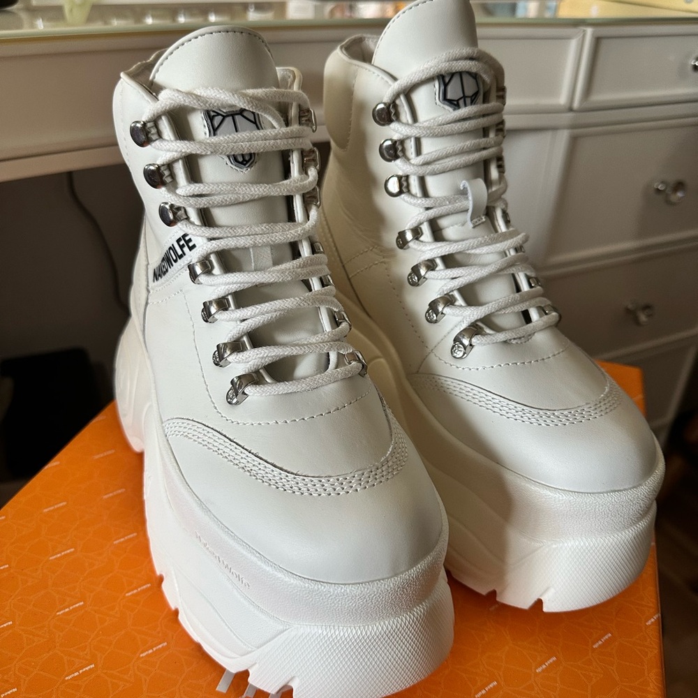 Chunky White Platform Shoes with High-Top Design